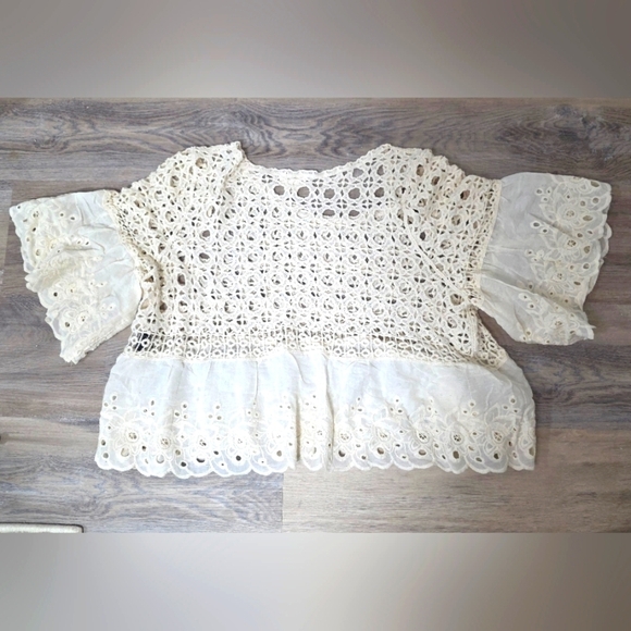 POL Cream Eyelet Oversized 1/2 Sleeve Top One Size - New Without Tag - Picture 3 of 9